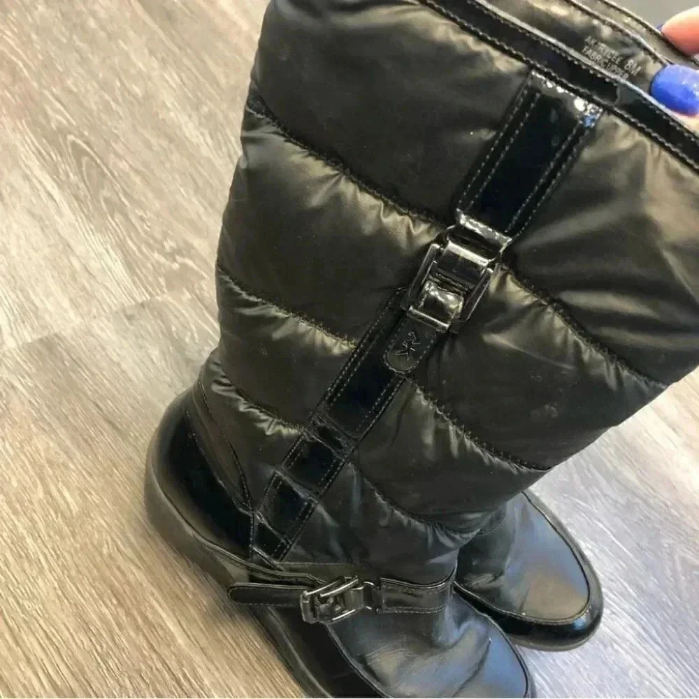 Anne Klein Sport Wedge Heel Snow Boots Black Vegan Patent Leather: 8M
